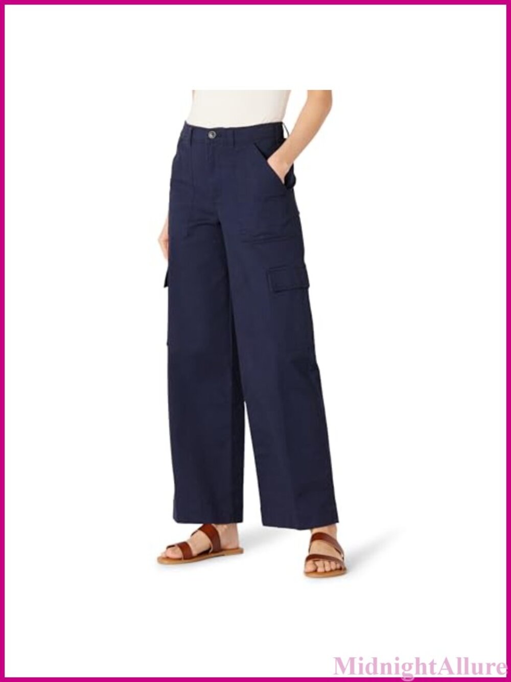High-Rise Relaxed Fit Stretch Cotton Twill Cargo Pants Full-Length